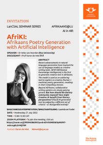 AfriKI Imke van Heerden University of Johannesburg Invited Lecture Poster AI as Author